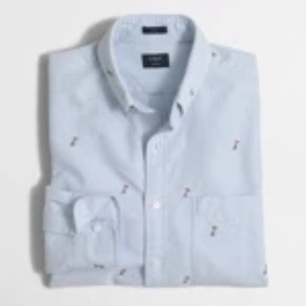 JCrew SLIM EMBROIDERED OXFORD Ducks Seaside Blue Small